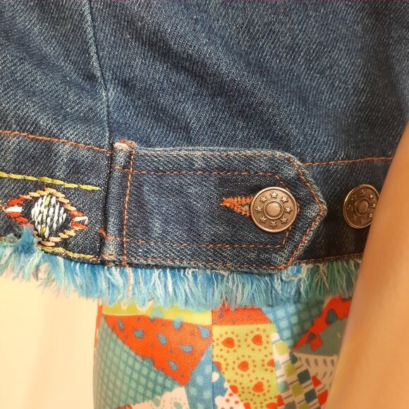 Vintage 90 Denim Jean Vest Oversized Embroidered Fringe Size S Dark Wash - Picture 5 of 10